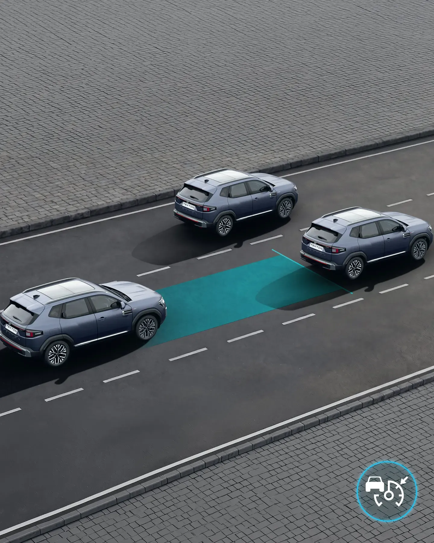 Adaptive cruise control keeping the Nissan Tekton at a safe following distance