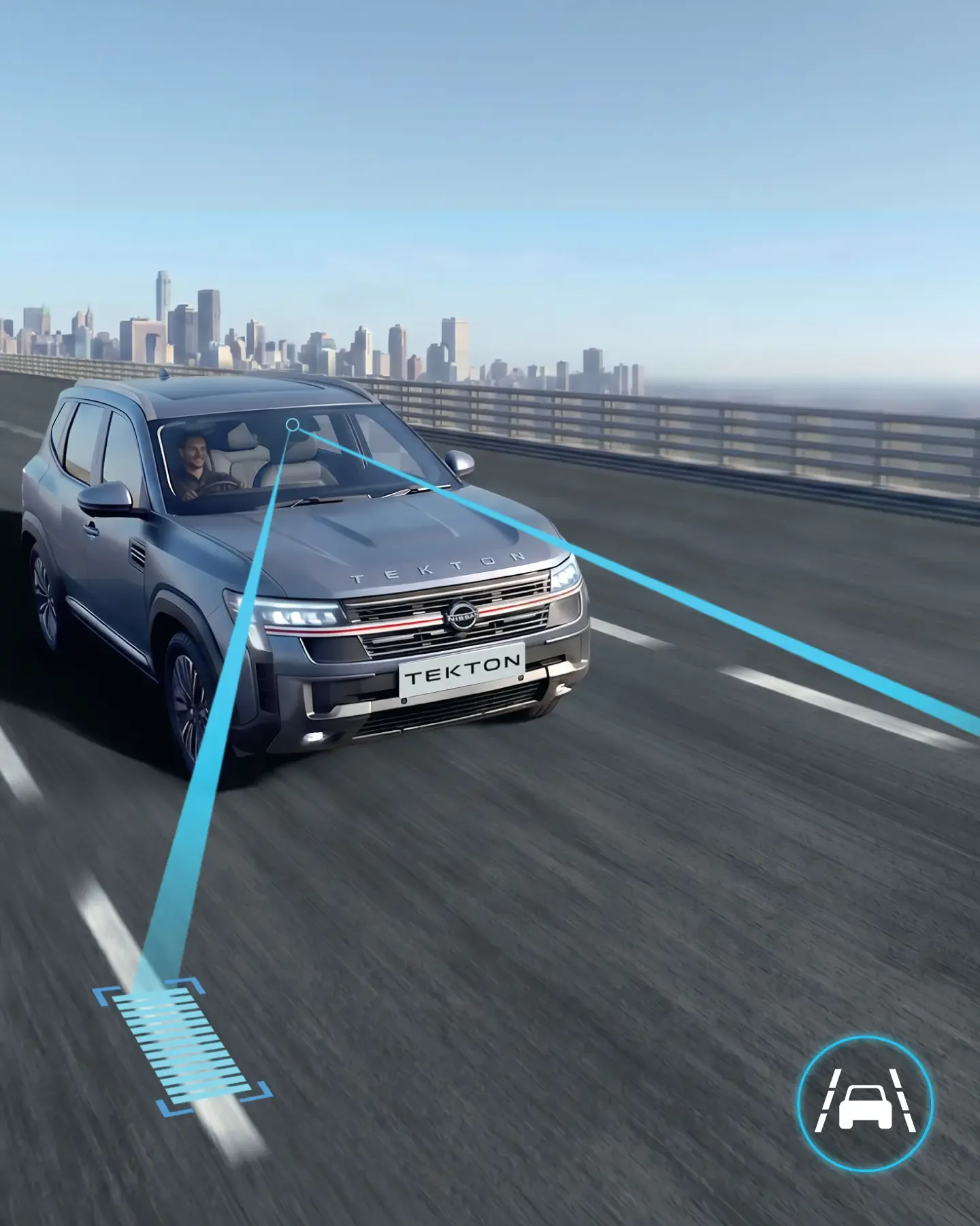 Lane keep assist centring the Nissan Tekton in its lane